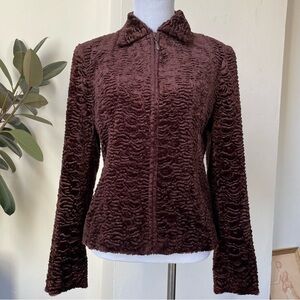 Vintage chocolate 90’s / early 2000’s textured velvet zip coat